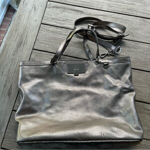 Michael Kors Leather Nickel Metallic Large Tote Bag